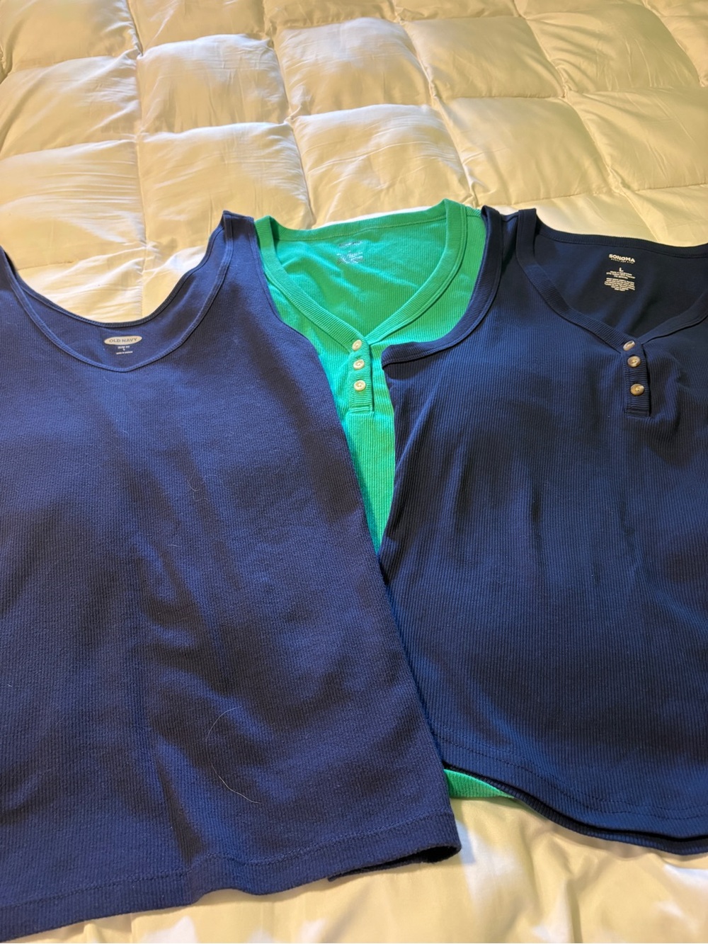 Sonoma Ribbed Henley Tank Top - Navy and Green - Picture 2 of 5